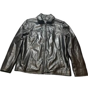 M. Julian Leather Jacket Mens Large Black Full Zip Quilted Lined Bomber Biker